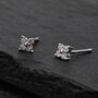Sterling Silver Very Tiny Hydrangea Flower Stud Earrings With Sparkly Cz Crystals, thumbnail 2 of 12