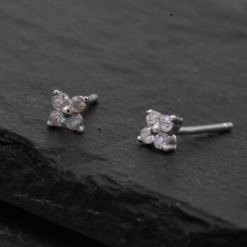 Sterling Silver Very Tiny Hydrangea Flower Stud Earrings With Sparkly Cz Crystals, 2 of 12