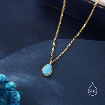 Sterling Silver Genuine Tiny Blue Turquoise Pear Necklace, 4 of 11