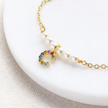 Pearl Bar Bracelet With Rainbow Initial, 5 of 11