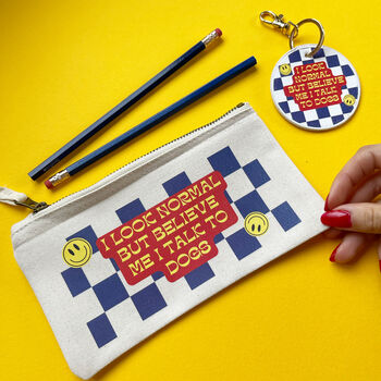 I Talk To Dogs Dog Lover Checkerboard Pencilcase, 3 of 3