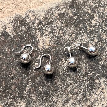 Classic Silver Ball Earrings Two Pairs Medium Stud+Drop, 5 of 5