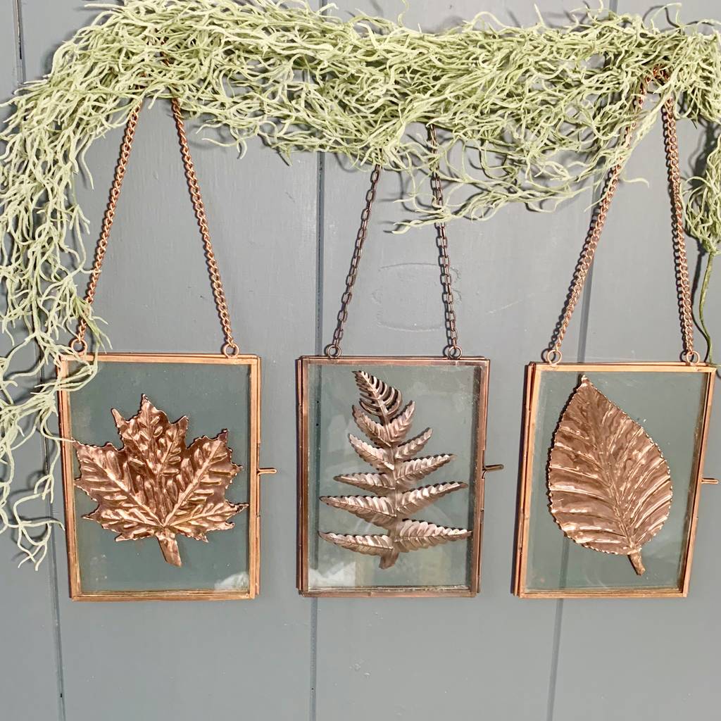 brass and glass copper leaf art by london garden trading