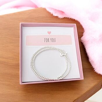 Sterling Silver Double Beaded Stretch Heart Bracelet, 10 of 12