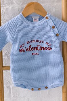 My Mummy's My Valentine Embroidered Personalised New Baby Romper In Four Colours, 4 of 12