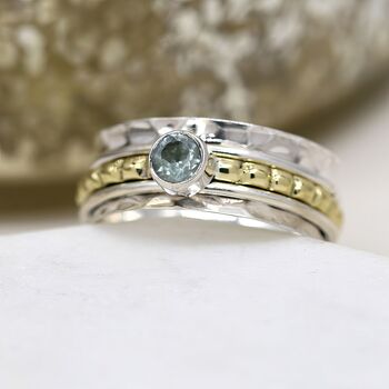 Personalised Sterling Silver Blue Topaz Spinning Ring, 4 of 12