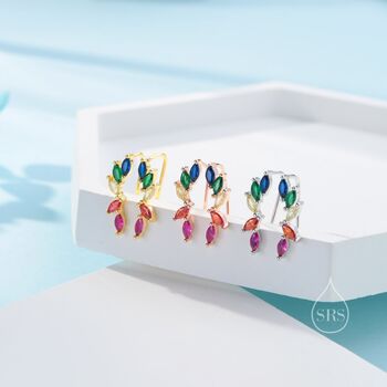 Sterling Silver Rainbow Marquise Cz Cluster Crawler Earrings, 5 of 11