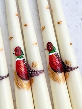 Ivory Hand Painted Pheasant Autumn Candles, 3 of 3