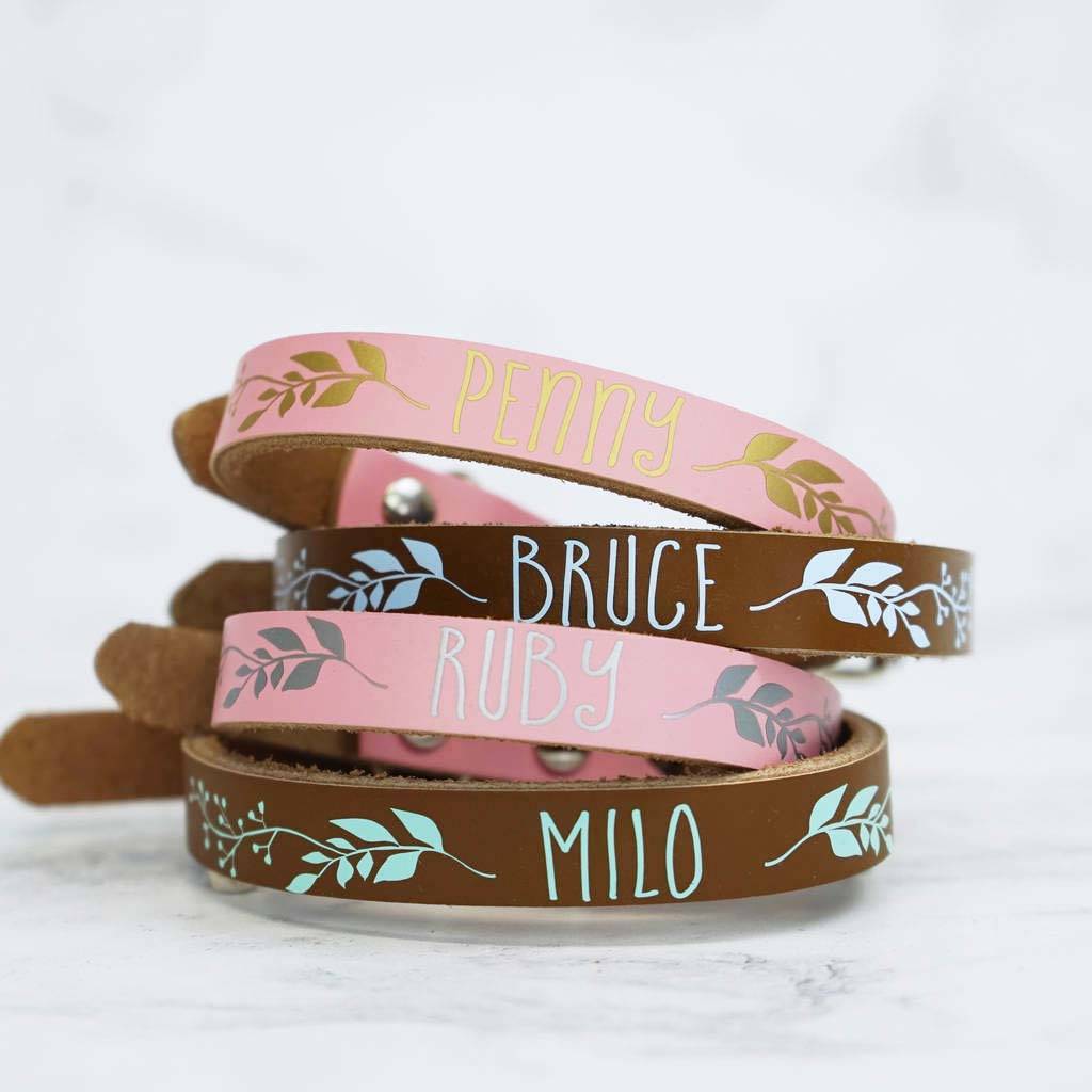 Personalised Botanical Leather Pet Collar, 1 of 5
