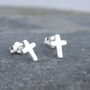 Unisex Sterling Silver Tiny Cross Stud Earrings, thumbnail 3 of 7