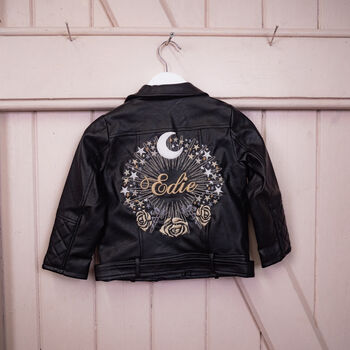 Celestial Embroidered Kid's Name Biker Jacket, 3 of 7