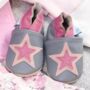 Dotty Fish Grey Starry Soft Leather Baby Shoes With Barefoot Soles, thumbnail 1 of 8