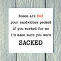 Roses Are Red Your Sandwiches Packed Greetings Card, thumbnail 1 of 2