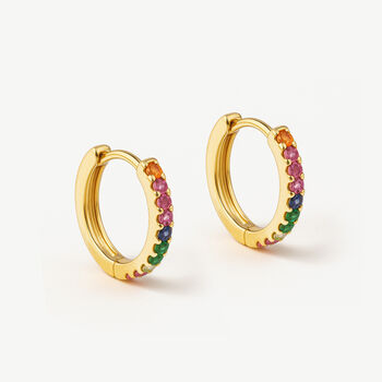 Women's Small Hoop Earrings With Colourful Stones, Rainbow Jewellery In 18k Gold, 2 of 4