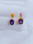 Amethyst Stud Drop Enamel Irregular Earrings, thumbnail 1 of 8