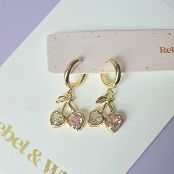 Cherry Heart Huggie Hoop Earrings, 5 of 6
