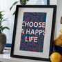 Navy ''Choose A Happy Life' Motivational Typography Print Wall Art Print | Digital Download, thumbnail 1 of 5