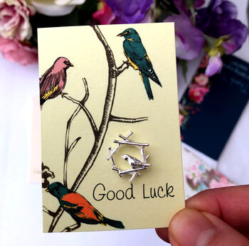 Sterling Silver Good Luck Robin Nest Pin Brooch, 10 of 12