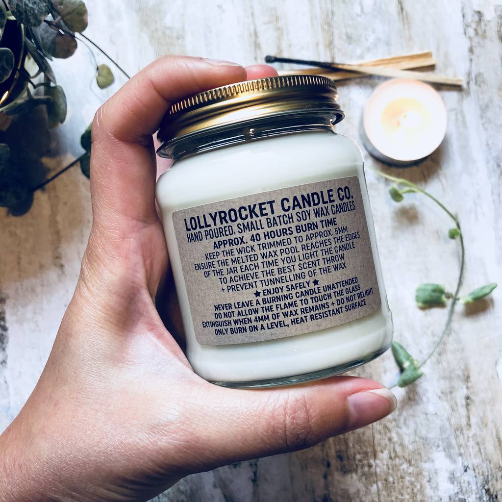 rosewood + musk scented natural soy candle by lollyrocket candle co