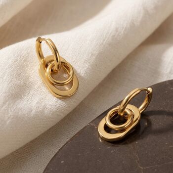 Oval Charm Hoop Earrings Gold, 2 of 10