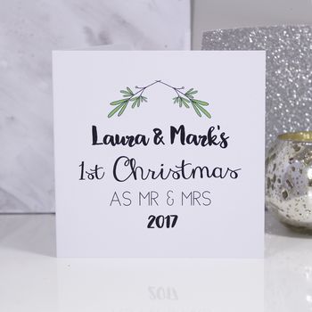 Personalised Mistletoe 1st Christmas As Mr And Mrs Card, 3 of 3