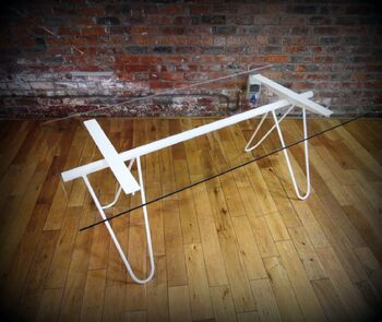 Modern Industrial Glass Hairpin Table White 349, 3 of 5