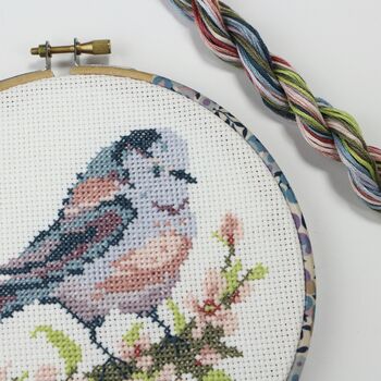 Long Tailed Tit Cross Stitch Embroidery Hoop Kit, 4 of 8