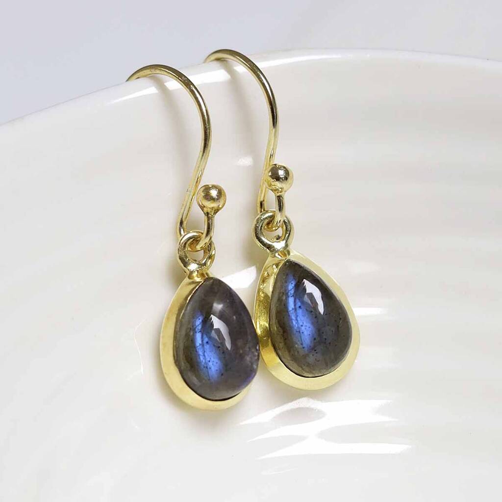 Gold Plated Labradorite Teardrop Earrings, 1 of 5