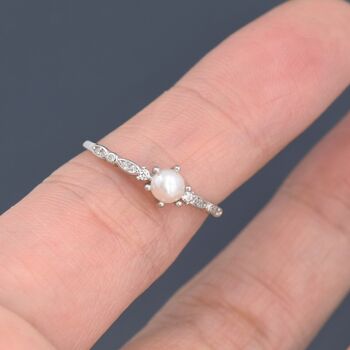 Genuine Freshwater Pearl And Cz Ring Sterling Silver, 5 of 11