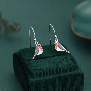 Enamel Robin Bird Drop Hook Earrings In Sterling Silver, 2 of 12