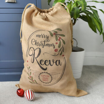 Personalised Christmas Holly Hessian Sack, 2 of 2