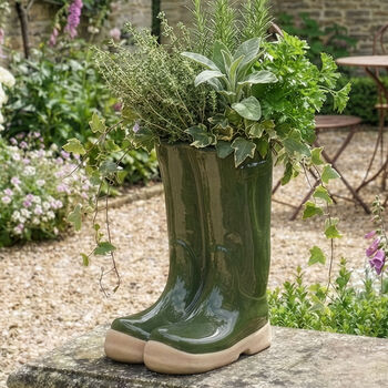 Personalised Large Forest Green Welly Boots Planter Easter Gift, 3 of 11