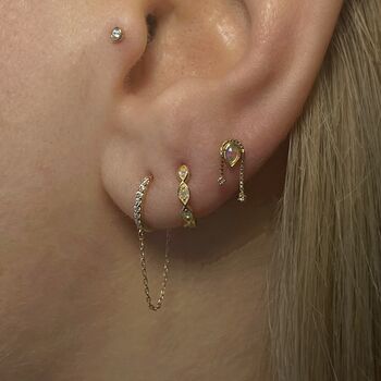 14k Solid Gold Opal And Topaz Chain Labret Stud, 3 of 3