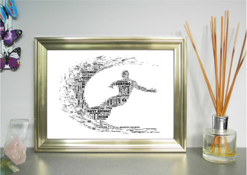 Surfer And Kite Surfer Personalised Word Art Print, 1 of 4