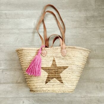 Hand Woven Star Beach Basket With Tassel, 3 of 5