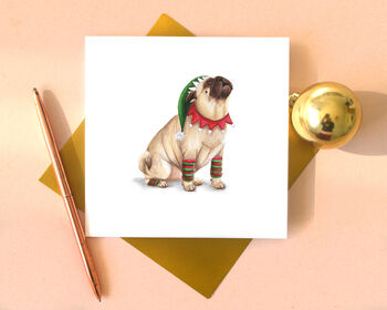 Fawn Pug Elf 'Happy Howlidays ' Christmas Card, 3 of 4