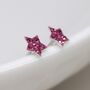 Tiny Sterling Silver Twinkling Pink Cz Star Stud Earrings, thumbnail 2 of 10