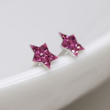 Tiny Sterling Silver Twinkling Pink Cz Star Stud Earrings, 2 of 10