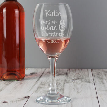 Personalised Runs On Wine And Christmas Cheer Wine Glass Gift Boxed – Christmas Gift Idea, 2 of 5