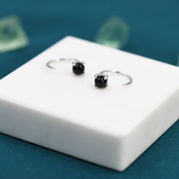 Black Onyx Huggie Hoop Earrings, 2 of 9