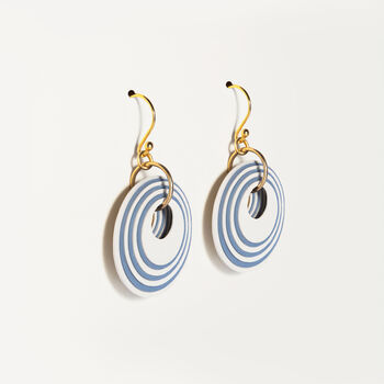 Cream And Blue Stripey Circular Earrings, 3 of 6