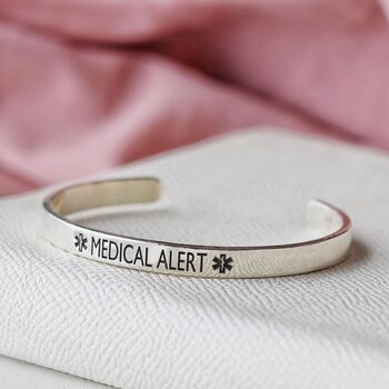 Silver Medical Alert Cuff Bracelet, 5 of 8