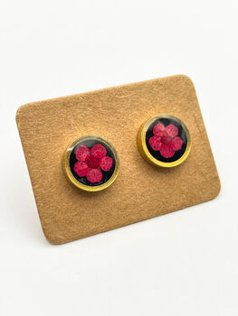 Ear Studs With Red Flowers In Black Lacquer, 3 of 8