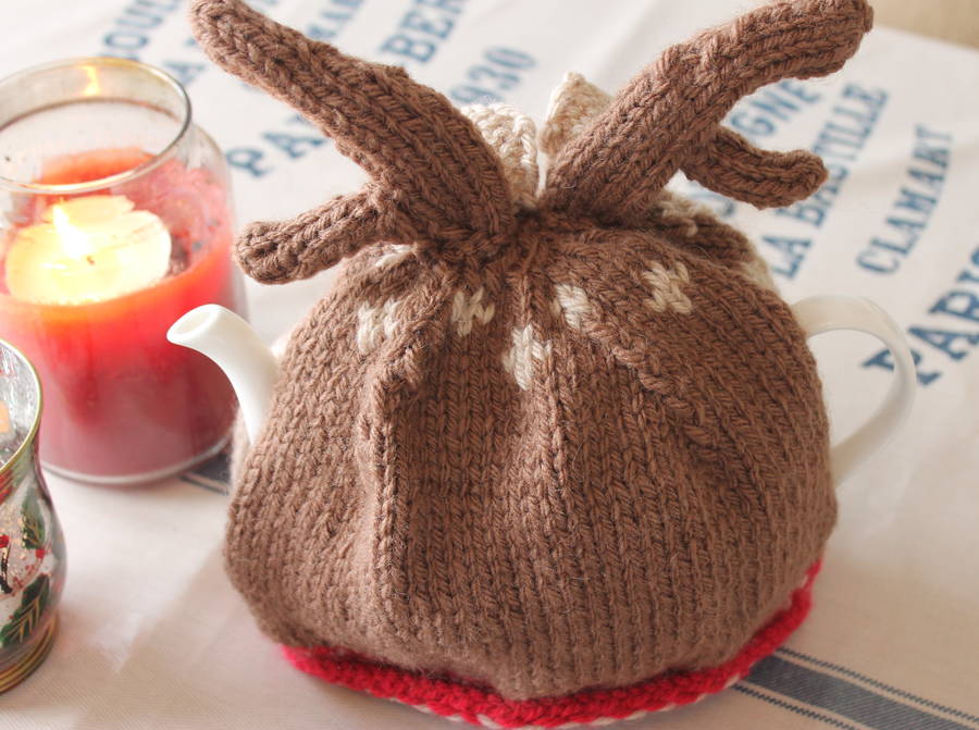 reindeer tea cosy knitting kit by yarn needles and thread