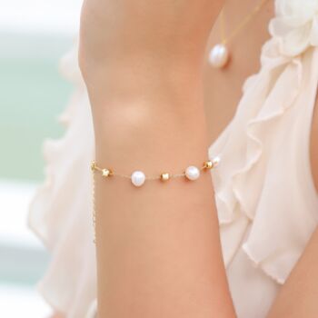 Pearl Station Bracelet In Sterling Silver And Gold Vermeil, 6 of 10