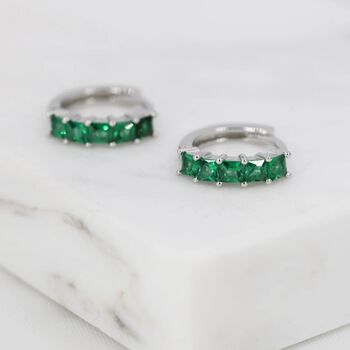 Minimalist Emerald Green Cz Huggie Hoop Earrings, 2 of 11