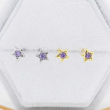 Tiny Amethyst Purple Cz Star Stud Earrings, 5 of 11
