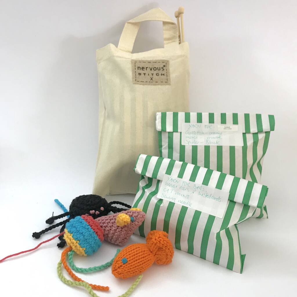 Cat Toy Hand Knitting Kit, 1 of 11