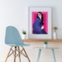 Woman In Blue Illustrated Art Print, thumbnail 1 of 6