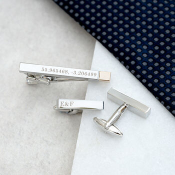 Personalised Silver And Rose Gold Plated Tie Pin And Cufflink Set, 12 of 12